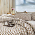 Fluffy Down Alternative Tan Gingham Queen Comforter Set, Taupe Plaid Bedding Set, Checked Bed Comforter 3 Pieces(Tan Gingham, Queen) - Hypoallergenic Ultra-Fluffy Quilt for Winter - Default Title
