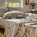 Wrinkle-Resistant Tan Gingham Ruffle Queen Sheet Set, Taupe Soft Pre-Washed Microfiber Plaid Ruffled Queen Bed Sheets, 4-Pieces Farmhou... - Premium Ultra-Soft Pillowcase Pair for Sleeping - Default Title