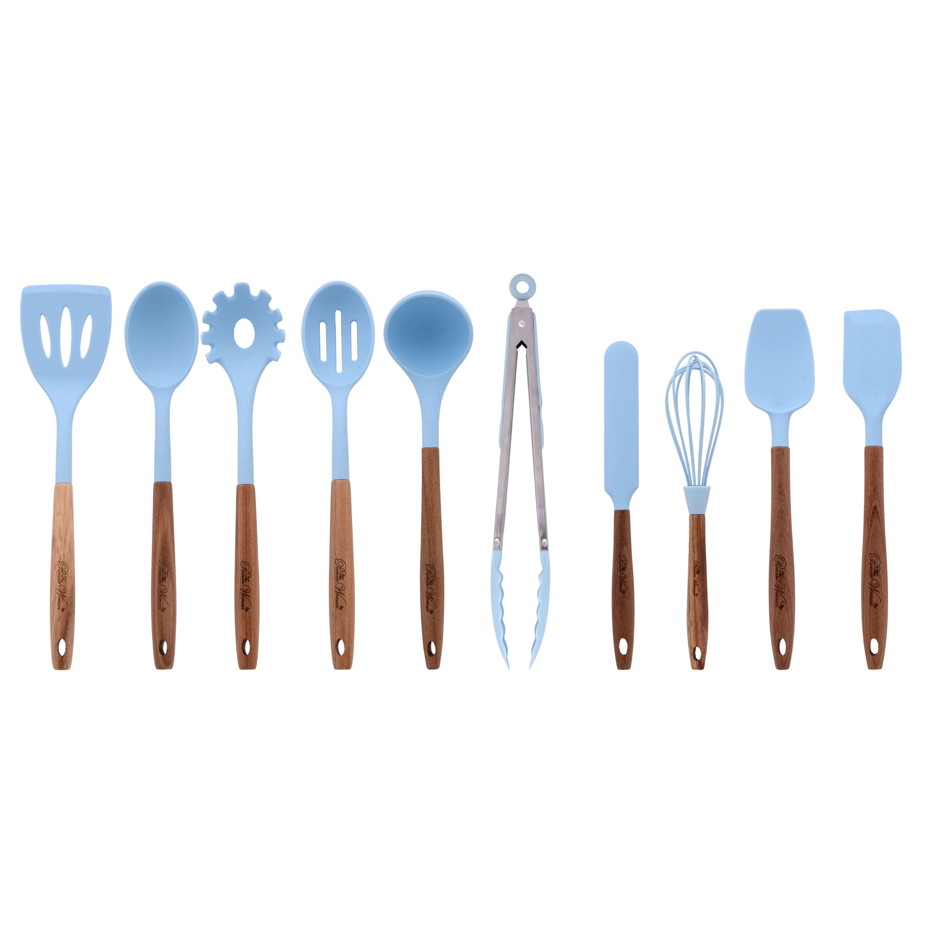 Professional Grade 10-Piece Silicone and Acacia Wood Handle Cooking Utensils Set, Blue - Multi-Purpose Hand Tool for Daily Meal Prep - Default Title