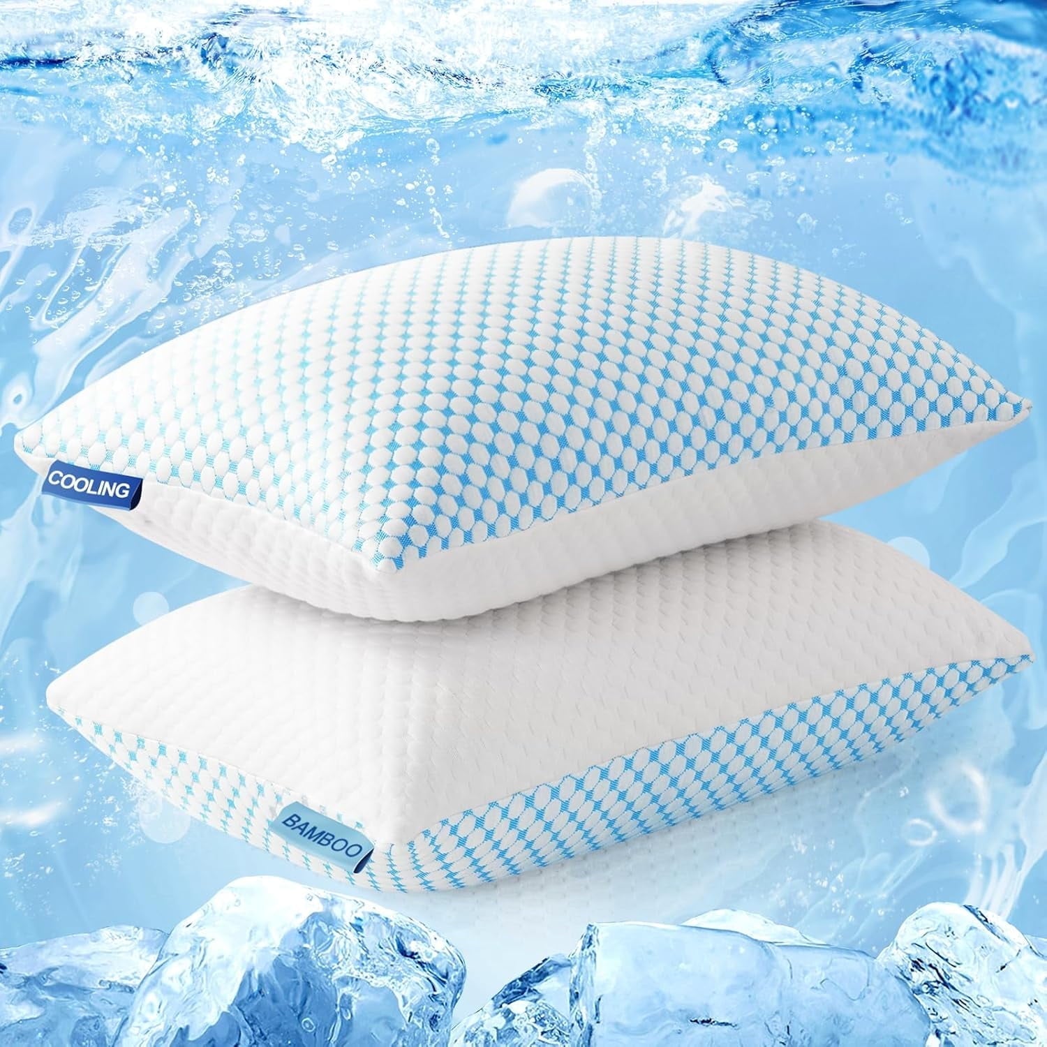 Decorative Plump 2 Pack Cooling Pillow for Sleeping, Memory Foam Pillows Cool Bed Pillows Hotel Reversible Pillow with Washable Remova... - Hotel Quality Plush Sleeping Pillows - Default Title