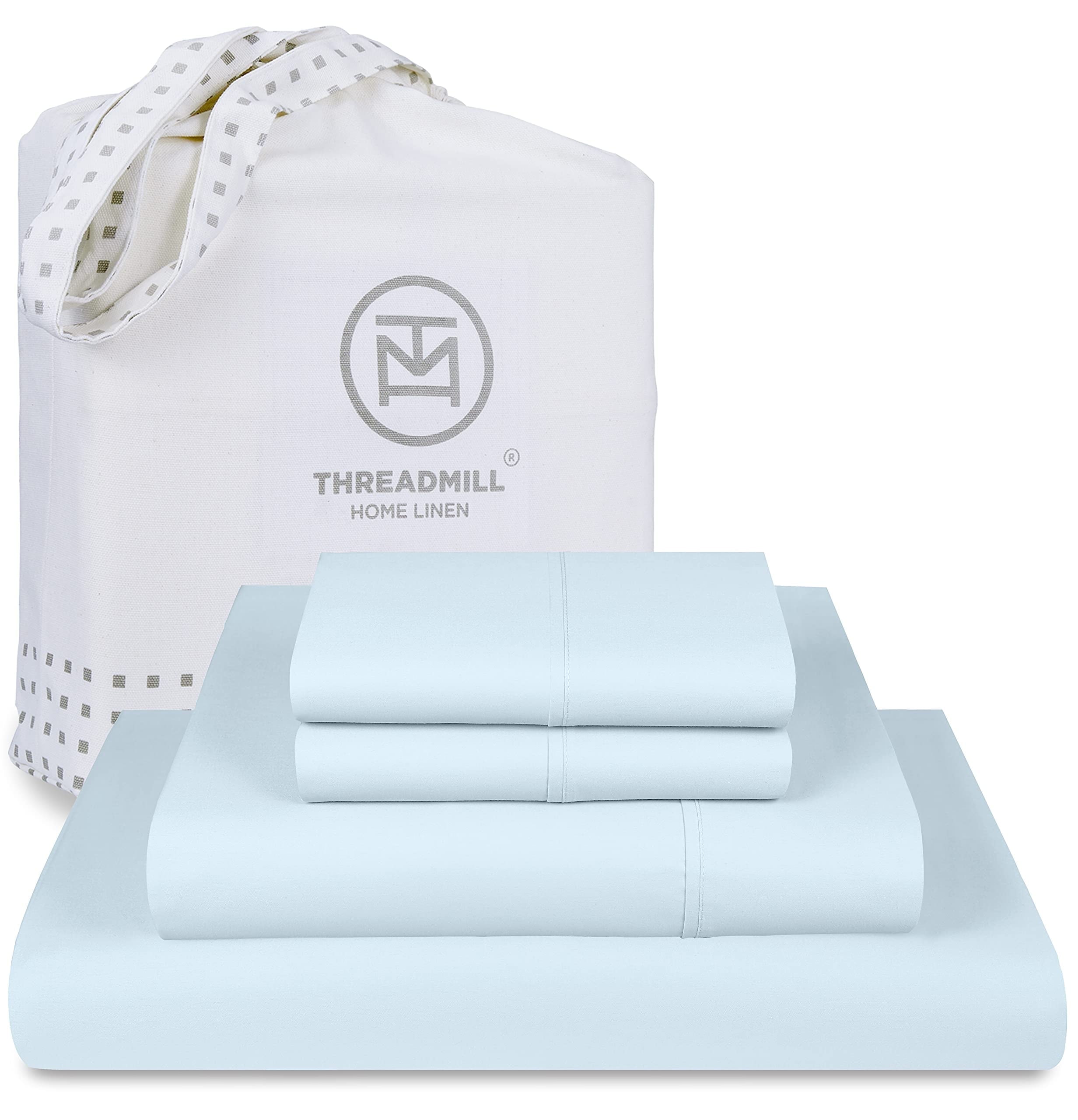 Breathable Luxury 100% Cotton King Bed Sheets Set - 4-Piece, 300 Thread Count, Lightweight Sateen, Light Blue - Breathable Egyptian Cotton Flat & Fitted Sheets - Default Title