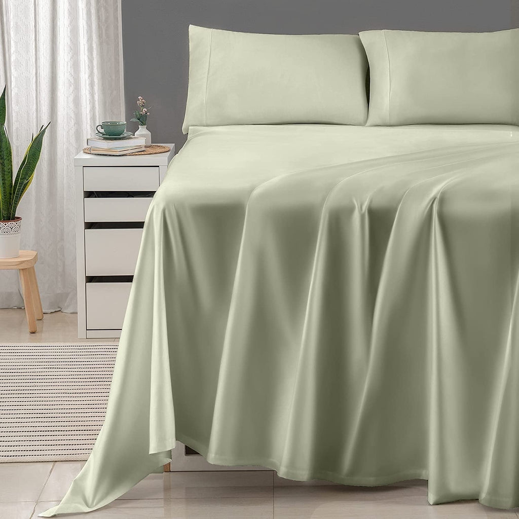 Breathable Luxury 600 Thread Count 4-Piece Queen Bed Sheet Set, Sateen Weave, Sage Green - Cooling Hotel Quality Bedding Sheets and Pillowcases - Default Title
