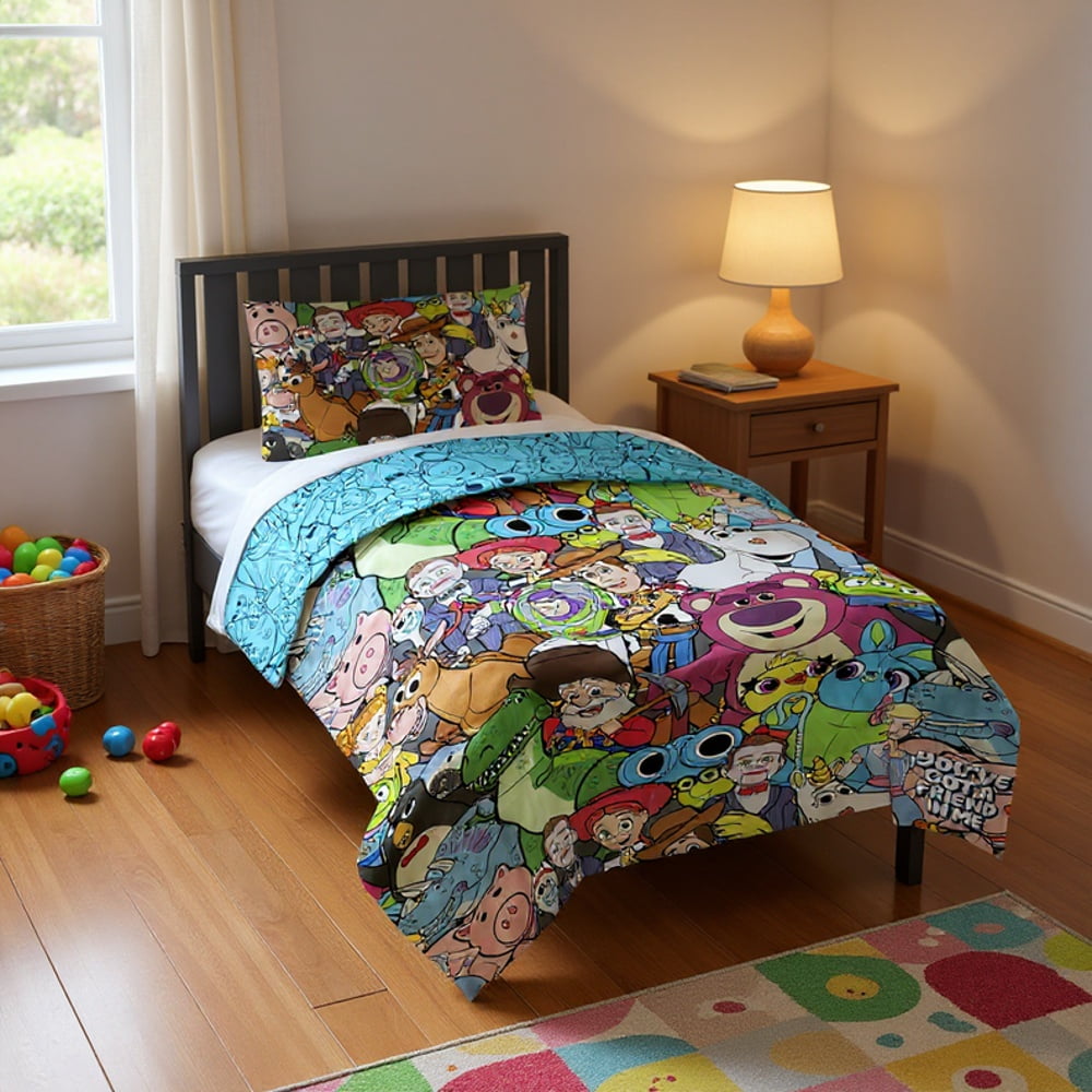 Fluffy Down Alternative You've Got a Friend Reversible Comforter and Pillowcase Set, Twin/Full, Kids Bedding - Hypoallergenic Ultra-Fluffy Quilt for Winter - Default Title