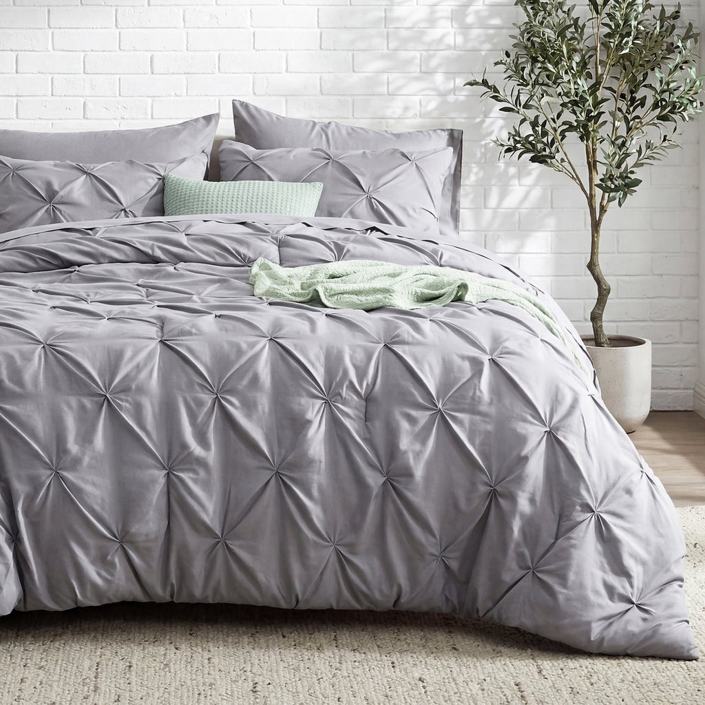Hypoallergenic Cloud Queen Comforter Set Grey, Bed in a Bag Queen Size Bedding, 7 Pieces Pinch Pleat All Season Comforter - All-Season Down Alternative Comforter Insert - Default Title