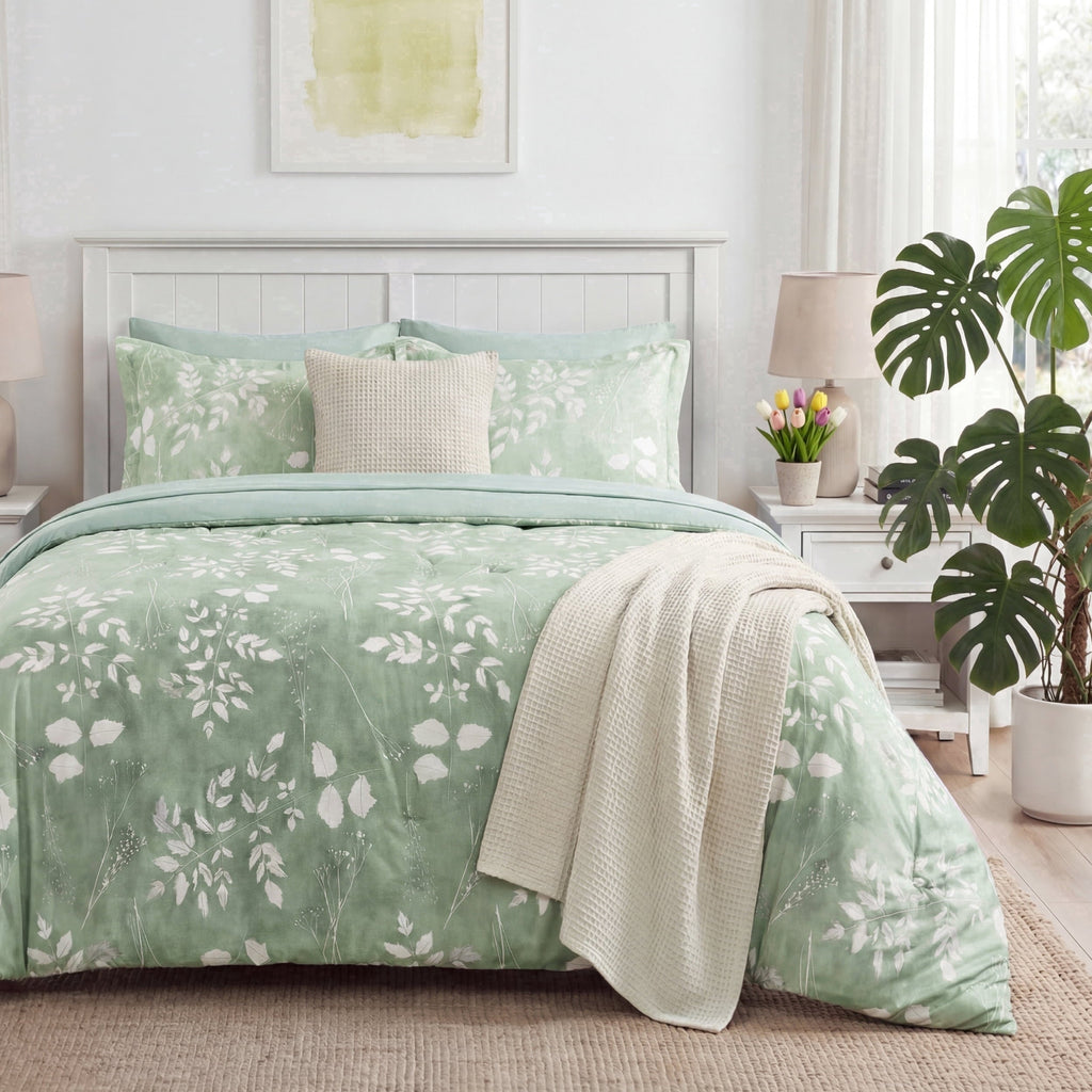 Fluffy Down Alternative Queen Comforter Set Sage Green, Bed in a Bag Queen Size Bedding, 7-Pieces Botanical Flowers Spring Comforter, Sheets,... - Hypoallergenic Ultra-Fluffy Quilt for Winter - Default Title