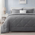 Heavyweight Warmth Queen Reversible Comforter Set - 7 Pieces Grey Bedding, Bed in a Bag with Alternative Comforter, Sheets, Pillowcases ... - Hypoallergenic Ultra-Fluffy Quilt for Winter - Default Title