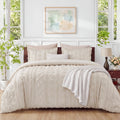 Luxurious Quilted Tufted Boho Comforter Set Queen, Beige, 3 Pieces Farmhouse Shabby Chic Embroidery Bedding Set, Soft Jacquard Comforte... - Luxurious Quilted Duvet Cover Set - Default Title