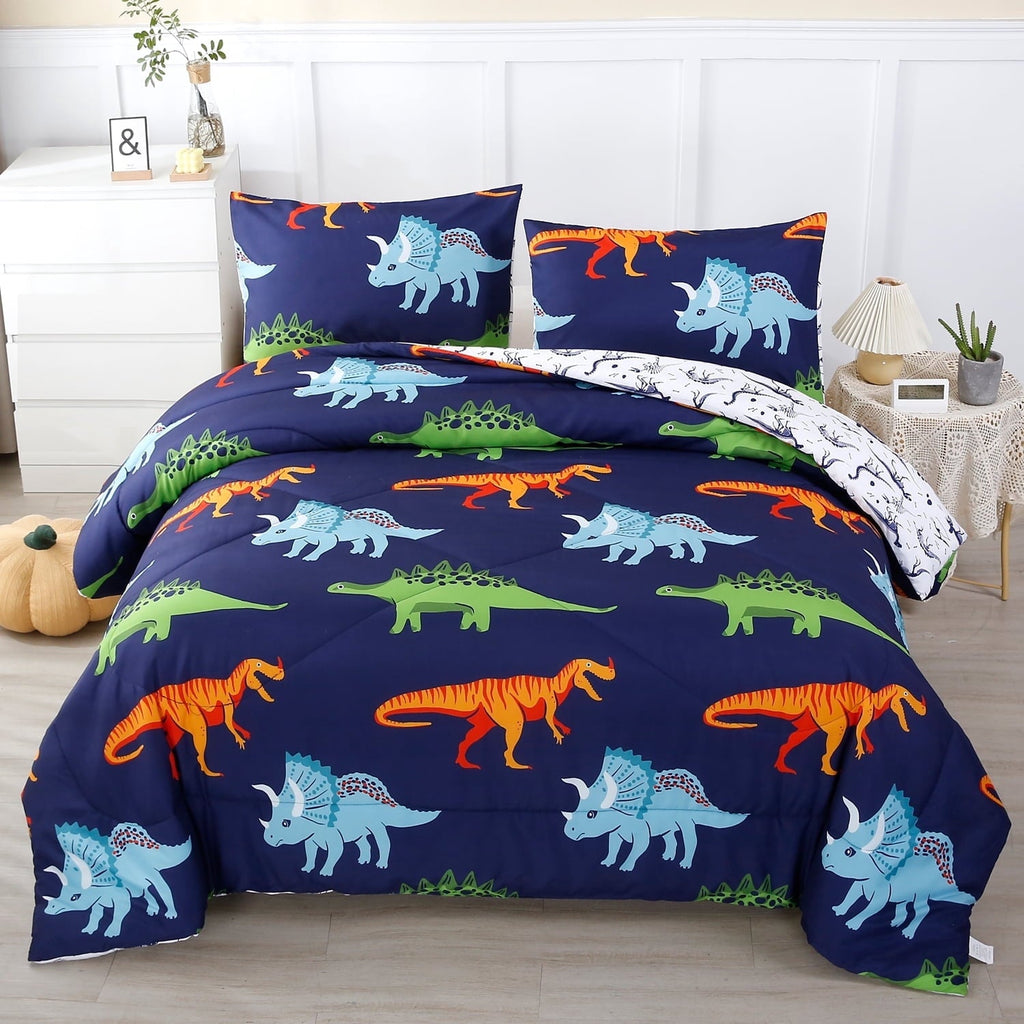 Heavyweight Warmth 3 Pcs Dinosaur Twin Size Bedding Sets for Boys, Dinosaur Printing Boys Comforter Set, Blue and White Reversible Bed C... - Cloud-Like Soft Lightweight Bed Comforter - Default Title