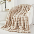 Decorative Knitted Taupe Faux Fur Bubble Blankets for Couch Chair Sofa Luxury Fluffy Thick Bubble Throw Blanket Furry Blanket Fuzzy Soft... - Luxury Knitted Decorative Throw Blanket with Fringes - Default Title