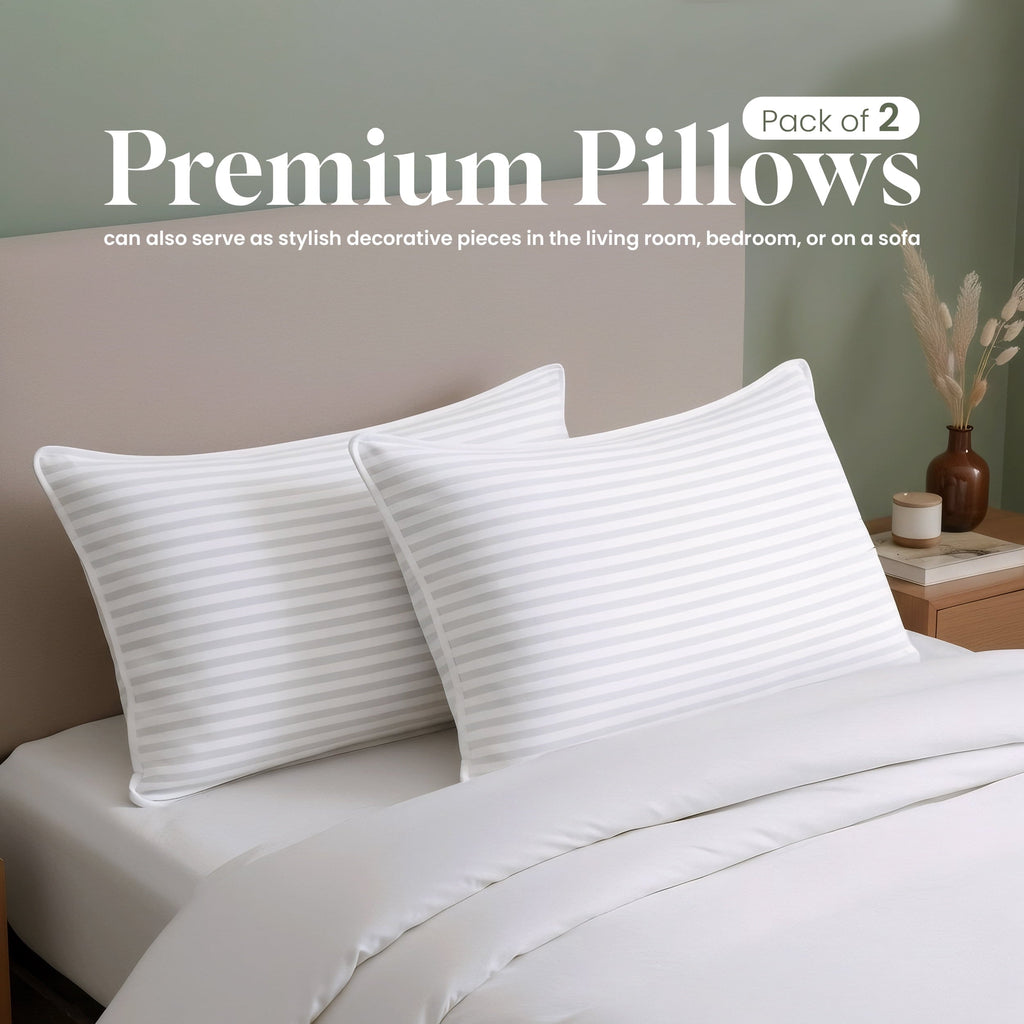 Fluffy Shredded Bed Pillow with White Stripes - Set of 2 - Ultra Cozy & Relaxing For Adults, (Queen, 28"L x 20" W) - Hotel Quality Plush Sleeping Pillows - Default Title