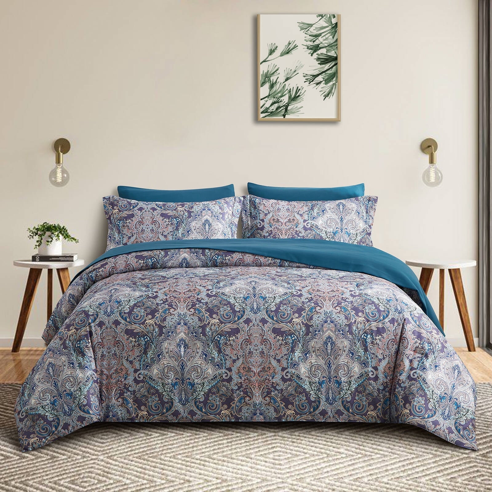 Fluffy Down Alternative Boho Paisley Print Luxury Comforter Bed in a Bag Set Queen Size, Vintage Floral Medallions Microfiber Bedding Set - Luxurious Quilted Duvet Cover Set - Default Title