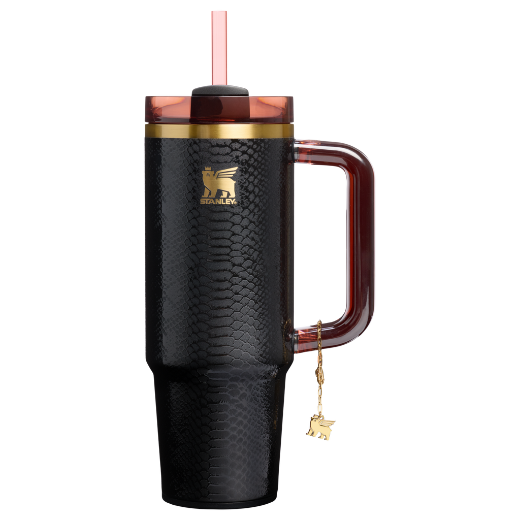 Double-Wall Vacuum The Quencher Luxe H2.0 Flowstate Tumbler D171F - Double-Wall Vacuum Insulated Travel Tumbler with Straw - Black Snakeskin