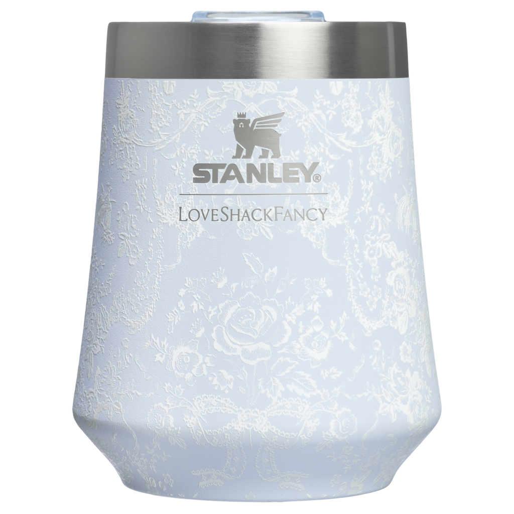 Premium Matte Stanley 1913 x LoveShackFancy Holiday Reserve Wine Tumbler D367F - Shatterproof Flavor-Preserving Cocktail Tumbler with Lid - Toscana Toile Alpine Blue