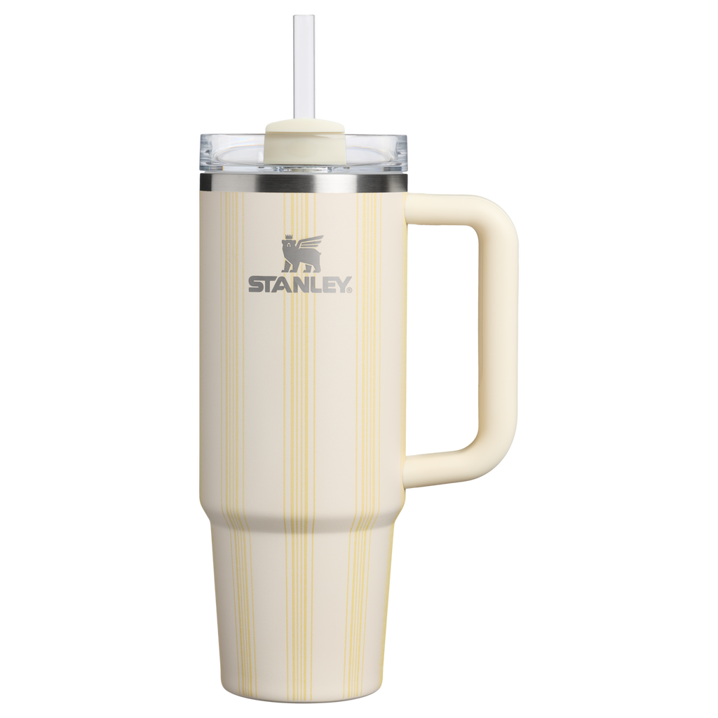 Large Capacity The Quencher H2.0 Flowstate Tumbler D343V - Premium Stainless Steel Straw Cup for All-Day Hydration - Cream Picnic Stripe