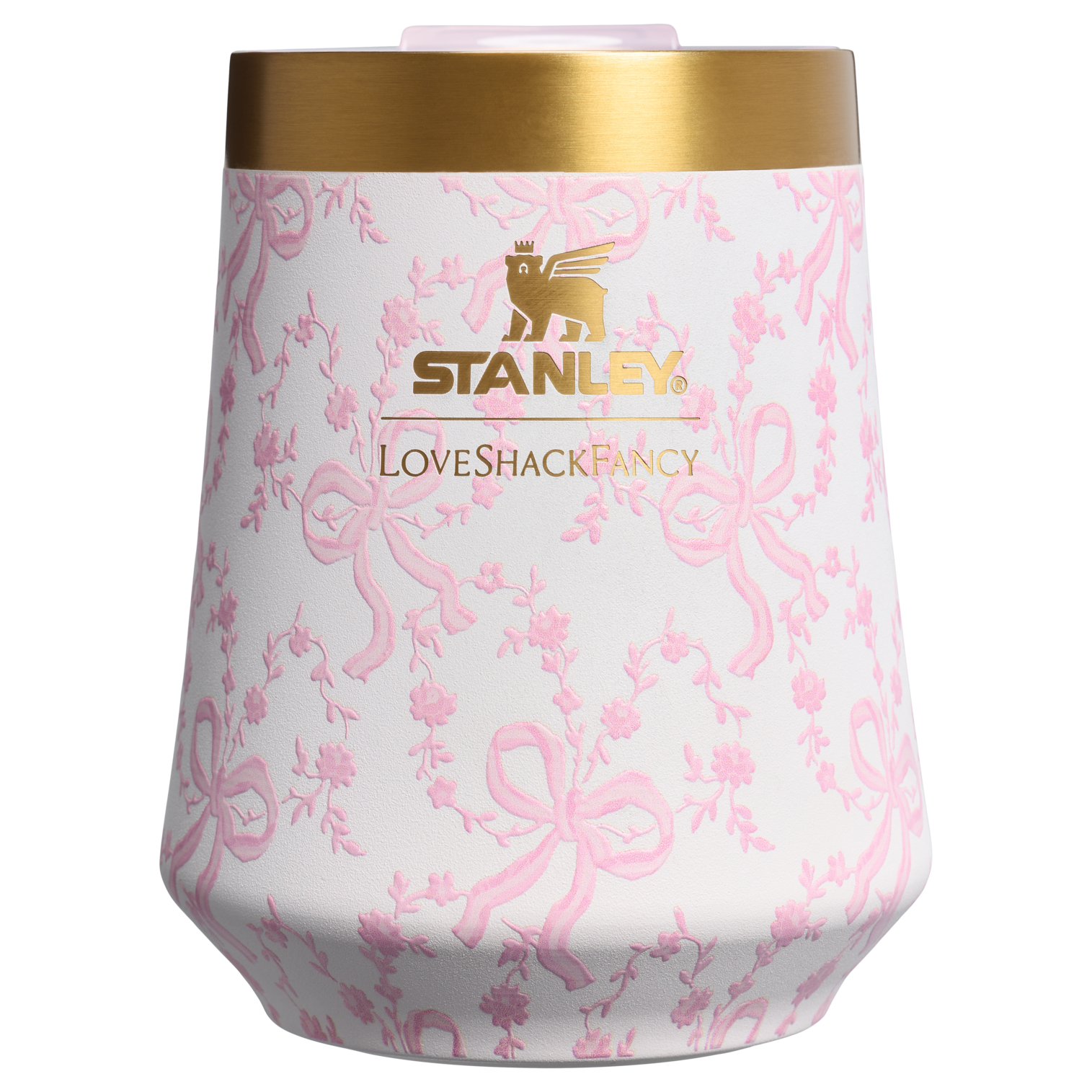 Premium Matte Stanley 1913 x LoveShackFancy Holiday Reserve Wine Tumbler D367F - Shatterproof Flavor-Preserving Cocktail Tumbler with Lid - Coquette Bow Chantilly