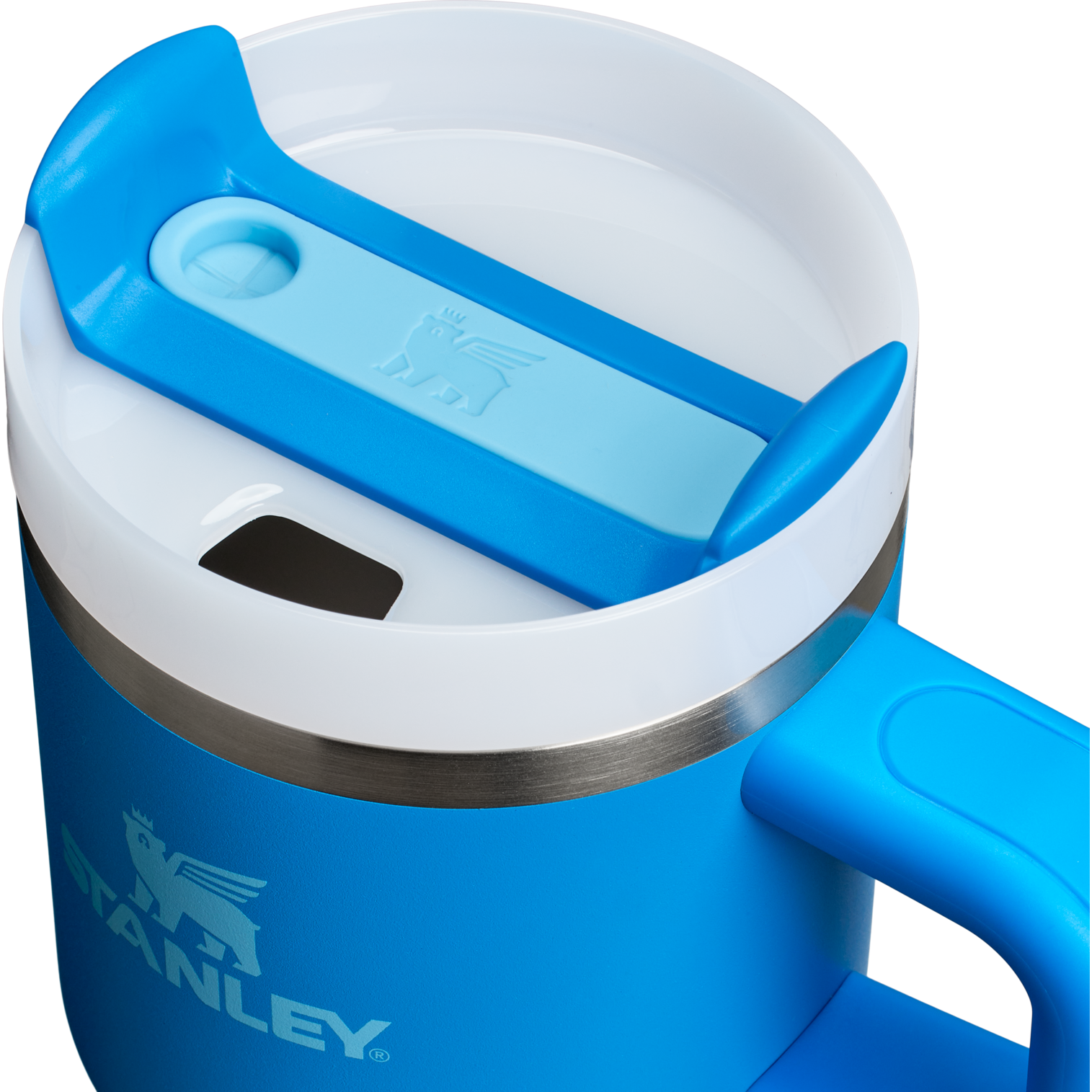 Splash-Resistant FlowState The Quencher H2.O Flowstate Tumbler with Handle | Stanley Create D309N - Double-Wall Vacuum Insulated Travel Tumbler with Straw Detail