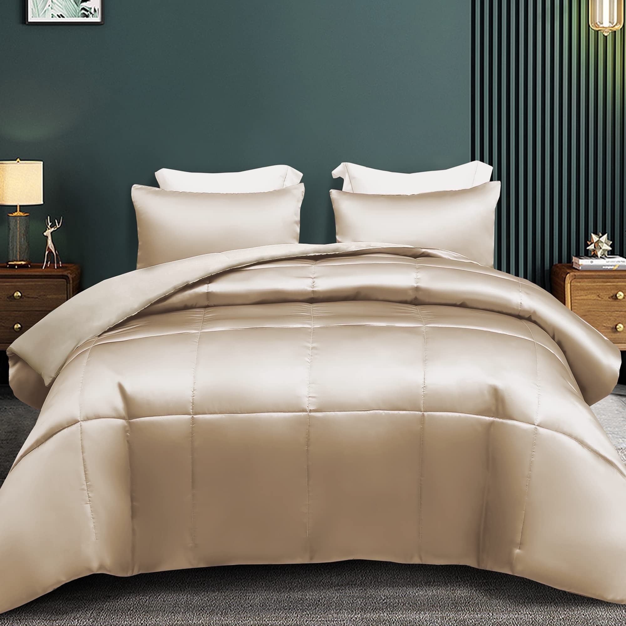 Heavyweight Warmth 3-Piece Reversible Silky Soft King Size Comforter Bedding Set, Luxurious Satin Comforters with 2 Satin Pillowcases, L... - Luxurious Quilted Duvet Cover Set - Default Title