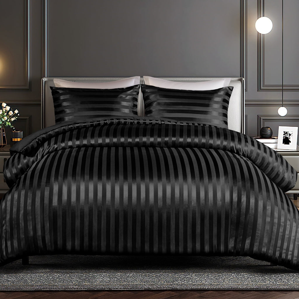 Fluffy Down Alternative 3-Piece Reversible Silky Soft King Size Comforter Set, Luxury Stripe Satin Oversized Comforter Bedding Set with 2 Sat... - All-Season Down Alternative Comforter Insert - Default Title