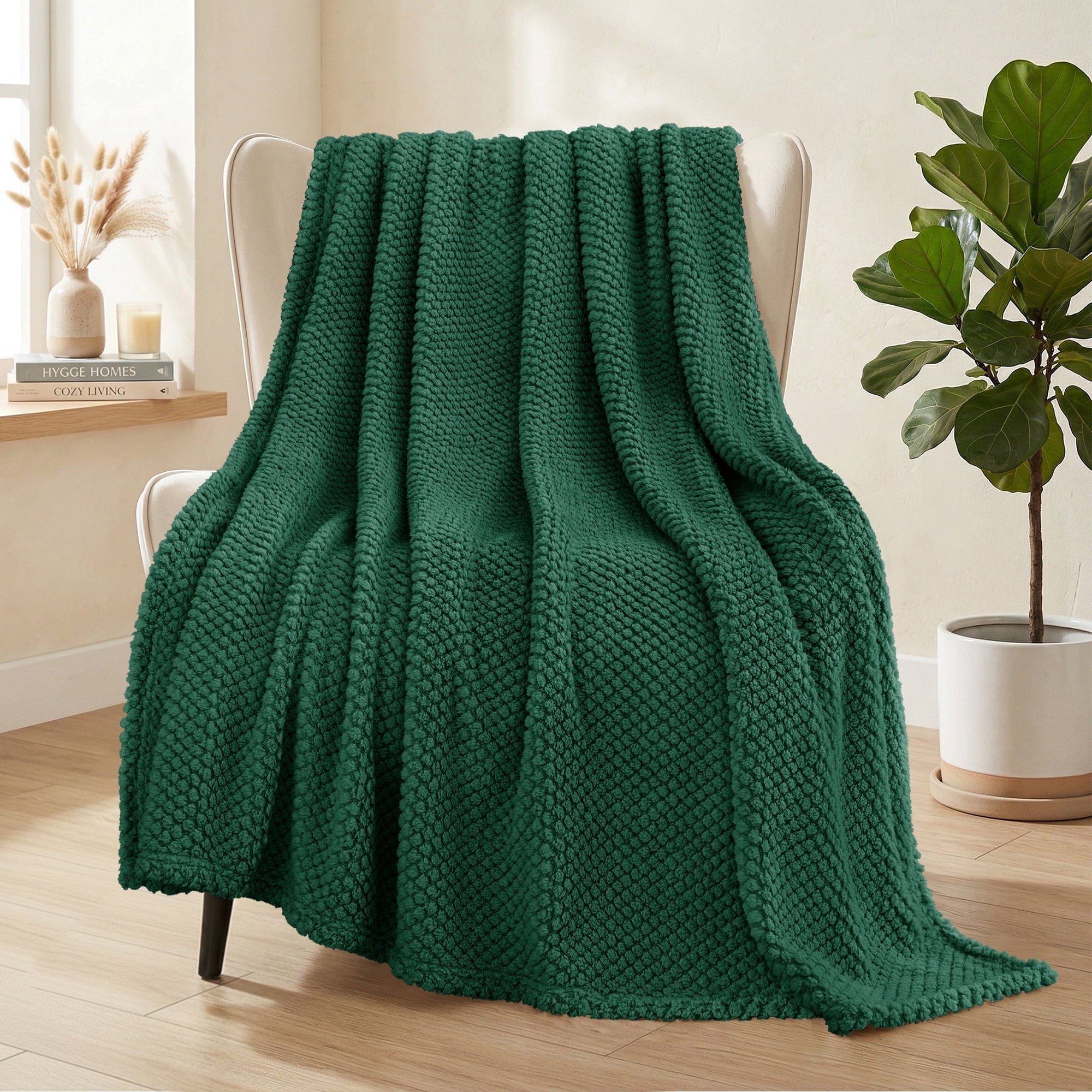 Reversible Sherpa Fuzzy Fleece 50"x70" Throw Blanket for Couch, Fluffy Warm Soft Jacquard Blankets for Fall Winter, Lightweight and Coz... - Cozy Fleece Throw Blanket for Couch & Bed - Default Title