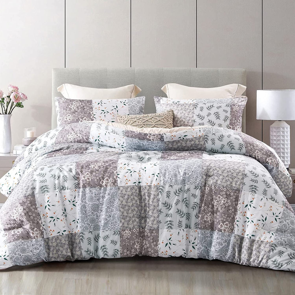 All-Season 3-Piece Queen Comforter Set, Soft Reversible Bedding Comforter Sets, Patchwork Printed Down Alternative Comforter Duv... - Cloud-Like Soft Lightweight Bed Comforter - Default Title