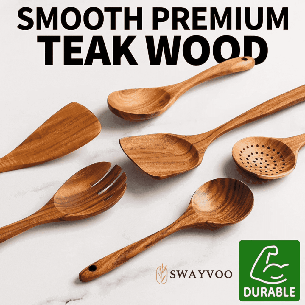 Heat-Resistant Wooden Spoons for Cooking, 6-Piece 100% Natural Teak Wooden Utensils for Cooking — Heat Resistant, Non-Stick ... - Heat-Resistant Silicone Cooking Spatula Turner - Default Title