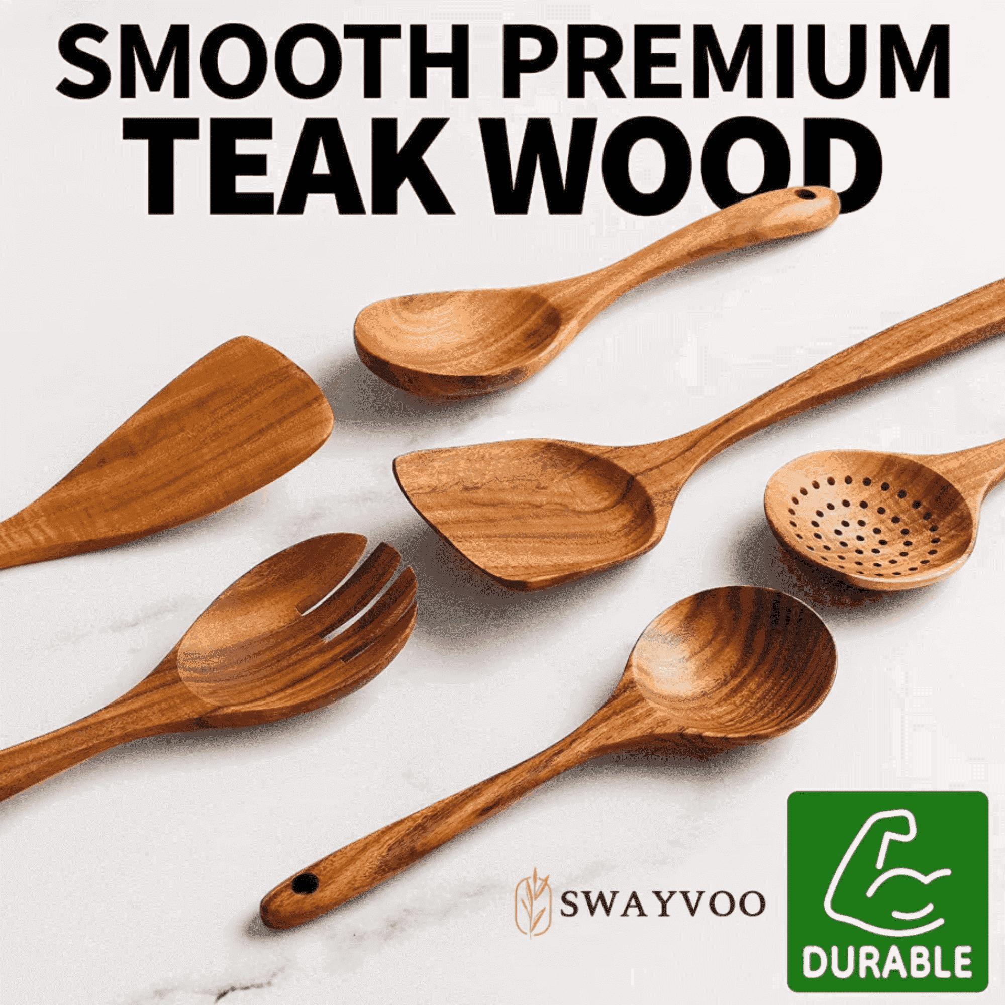 Heat-Resistant Wooden Spoons for Cooking, 6-Piece 100% Natural Teak Wooden Utensils for Cooking — Heat Resistant, Non-Stick ... - Heat-Resistant Silicone Cooking Spatula Turner - Default Title