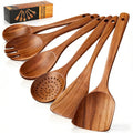 Premium Silicone Wooden Spoons for Cooking, 6 PCS Teak Wood Cooking Utensil Set, Wooden Kitchen Utensils for Nonstick Pans & Cookware,... - Durable Turner & Ladle Utensil Set for Home Chefs - Default Title