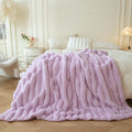 Decorative Knitted Fluffy Faux Rabbit Fur Throw, Cozy Wide Stripe Plush Fuzzy Blanket for Bed Couch Sofa Chair, Light Purple Shaggy Thro... - Lightweight Plush Warm Blanket for All Seasons - Default Title