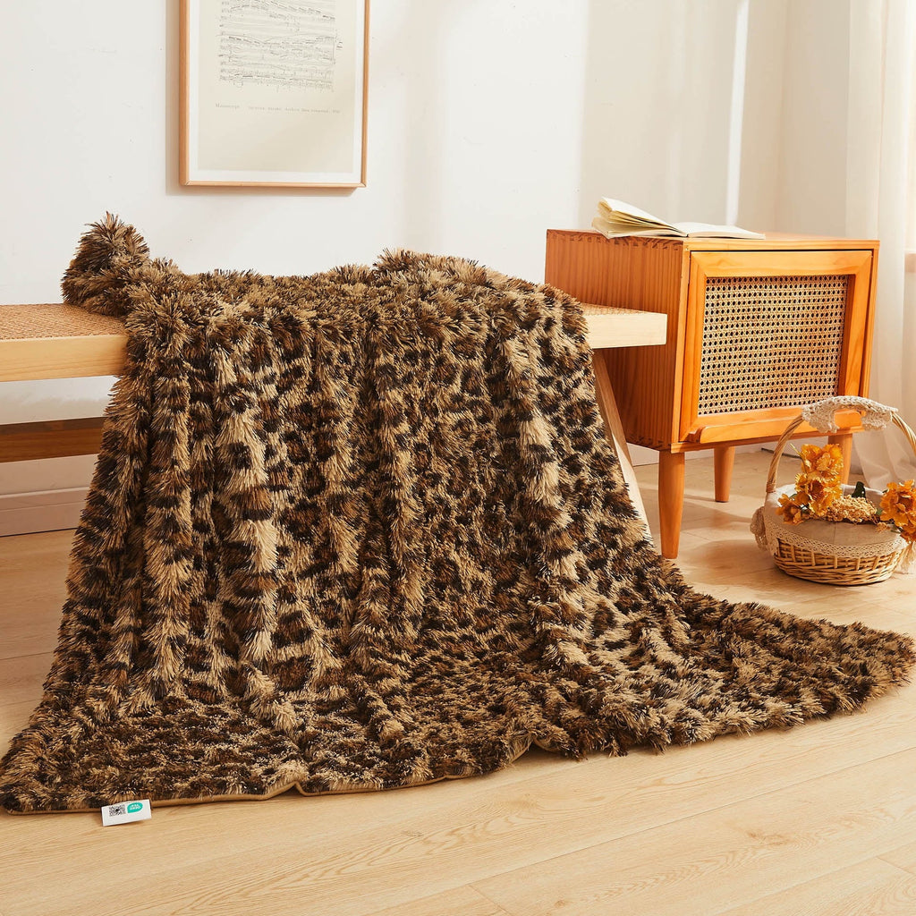 Decorative Knitted Luxury Faux Fur Leopard Print Throw, Soft 50x60 Cheetah Print Fluffy Blanket, Shaggy Plush Decorative Couch Throw, Cu... - Lightweight Plush Warm Blanket for All Seasons - Default Title