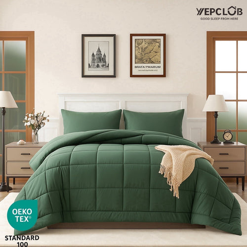 All-Season 3-Piece Twin Size Comforter Set, Green Down Alternative Reversible Bedding Set, All-Season Quilted Soft Comforter wit... - All-Season Down Alternative Comforter Insert - Default Title