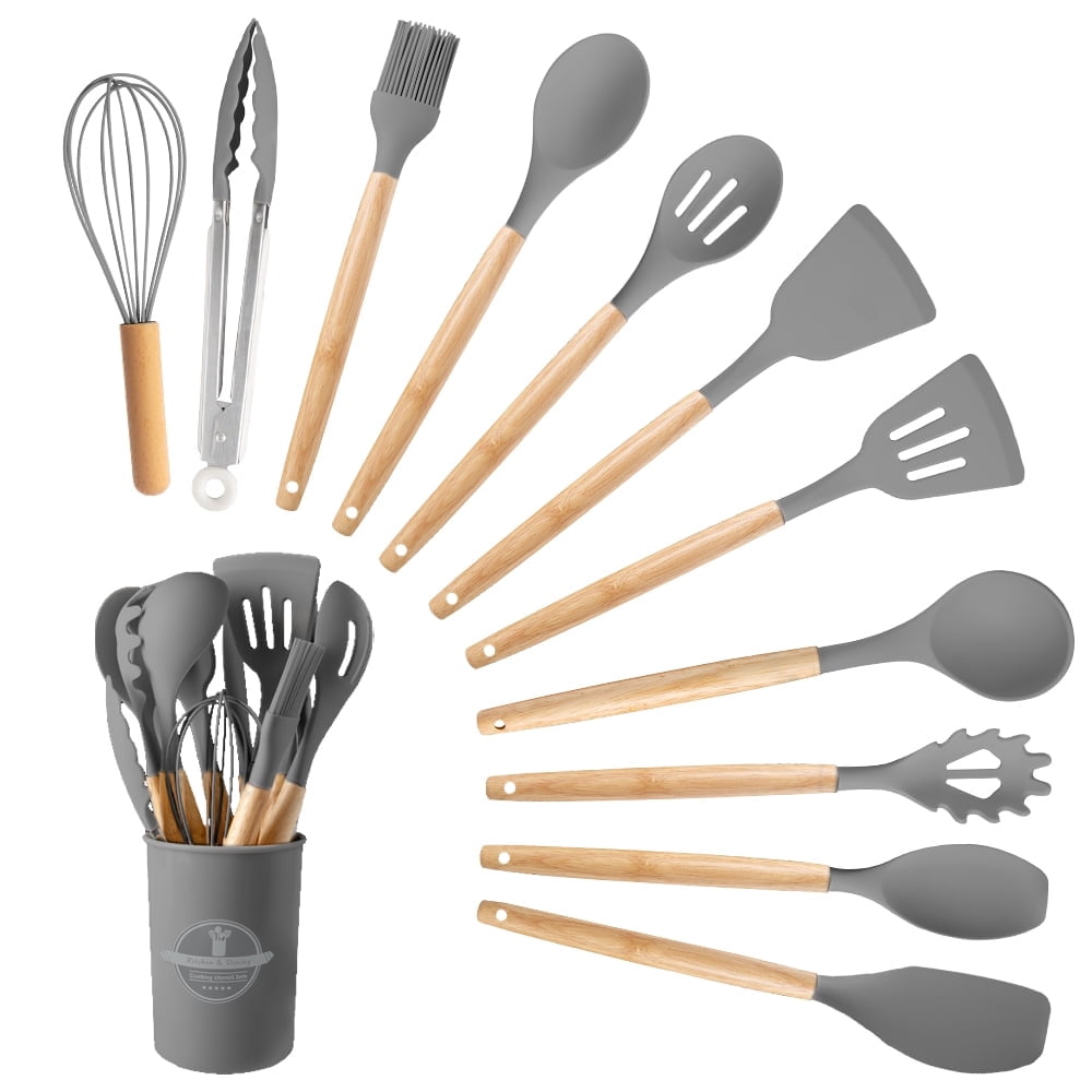 Chef-Quality Silicone Wooden Heat Resistant Kitchen Utensil Set, 12 pcs - Professional Kitchen Tool for Culinary Enthusiasts - Default Title
