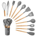 Seamless One-Piece Silicone Wooden Heat Resistant Kitchen Utensil Set, 12 pcs - Heat-Resistant Silicone Cooking Spatula Turner - Default Title