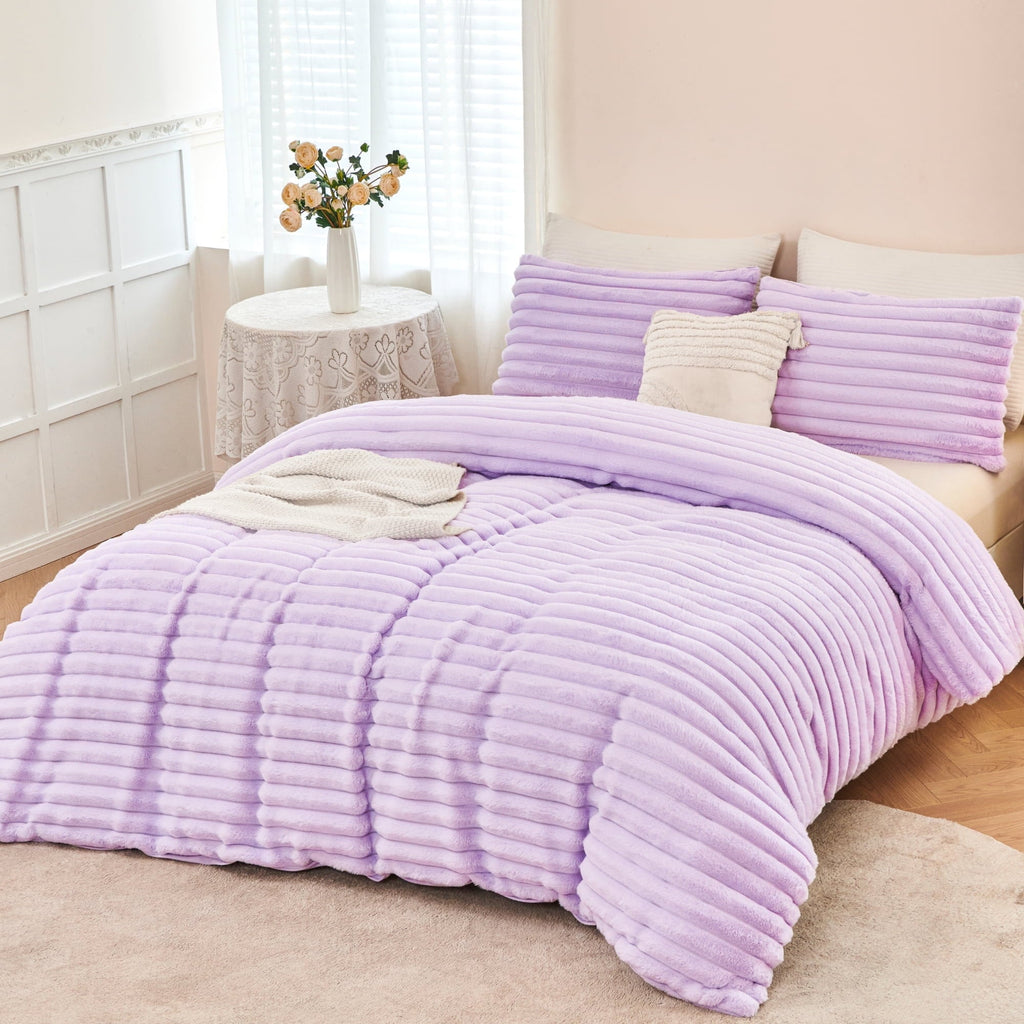 All-Season Fleece Twin Comforter Set, Light Purple Super Soft Furry Plush Bedding, Luxury Fluffy Fuzzy Heavy Bed Set for Winter ... - Hypoallergenic Ultra-Fluffy Quilt for Winter - Default Title