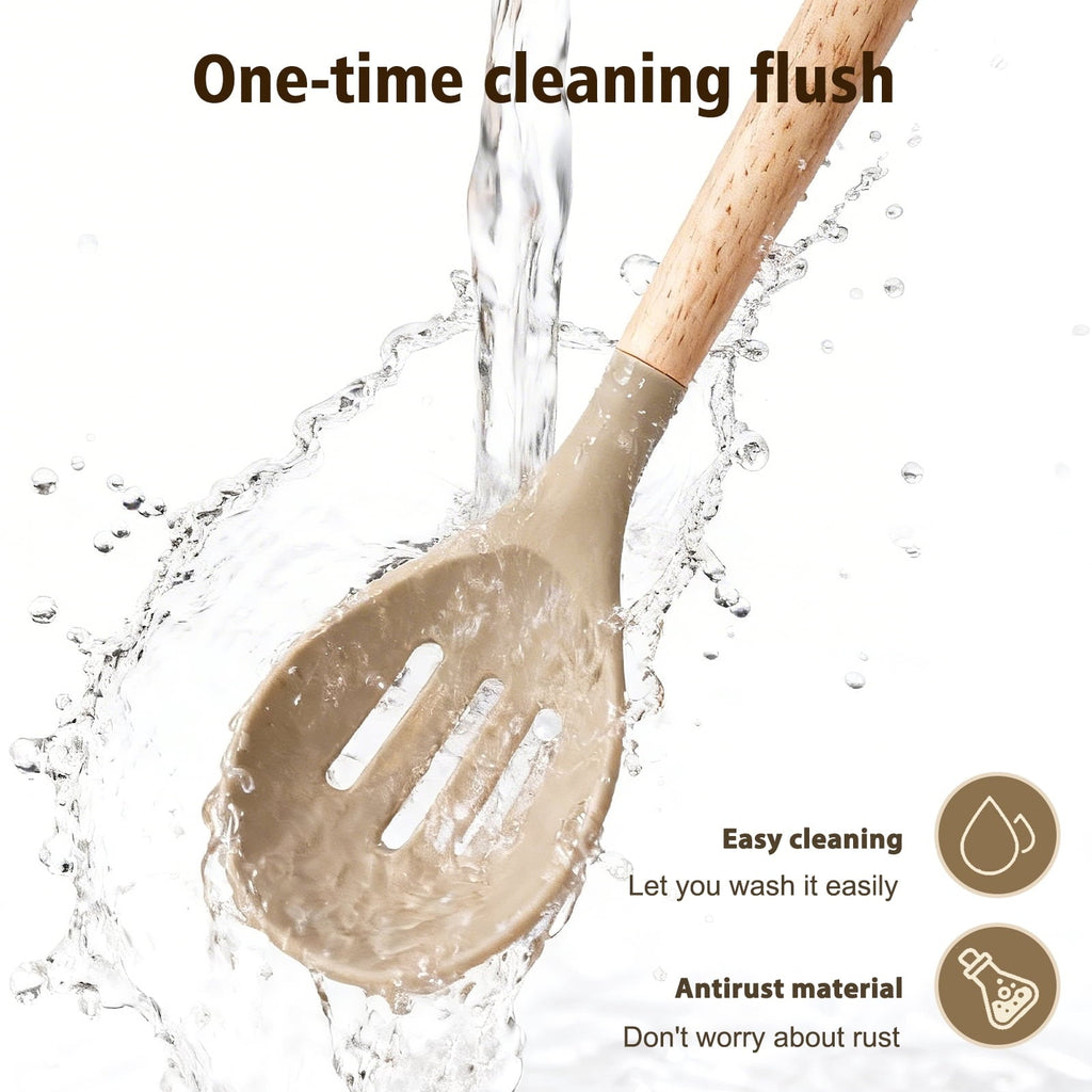 Heat-Resistant Silicone Cooking Utensils Set, Heat Resistant Kitchen Tools, 36 PCS Non-Stick Silicone Cooking Kitchen Utensils, Khaki - Premium Stainless Steel Cooking Utensil for Non-Stick Pots Detail