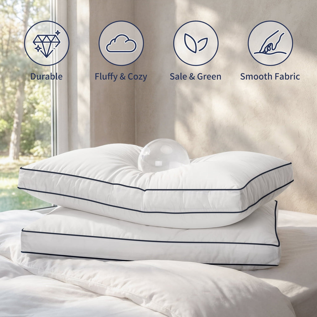 Fluffy Shredded for Queen Size 2 Pack, Duck Feather and Shredded Memory Foam Soft Luxury Hotel Collection - Ergonomic Memory Foam Pillow for Neck Pain Support Detail