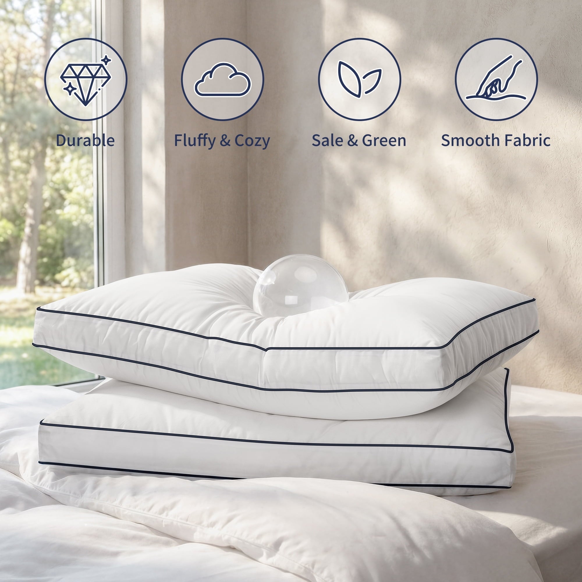 Fluffy Shredded for Queen Size 2 Pack, Duck Feather and Shredded Memory Foam Soft Luxury Hotel Collection - Ergonomic Memory Foam Pillow for Neck Pain Support Detail