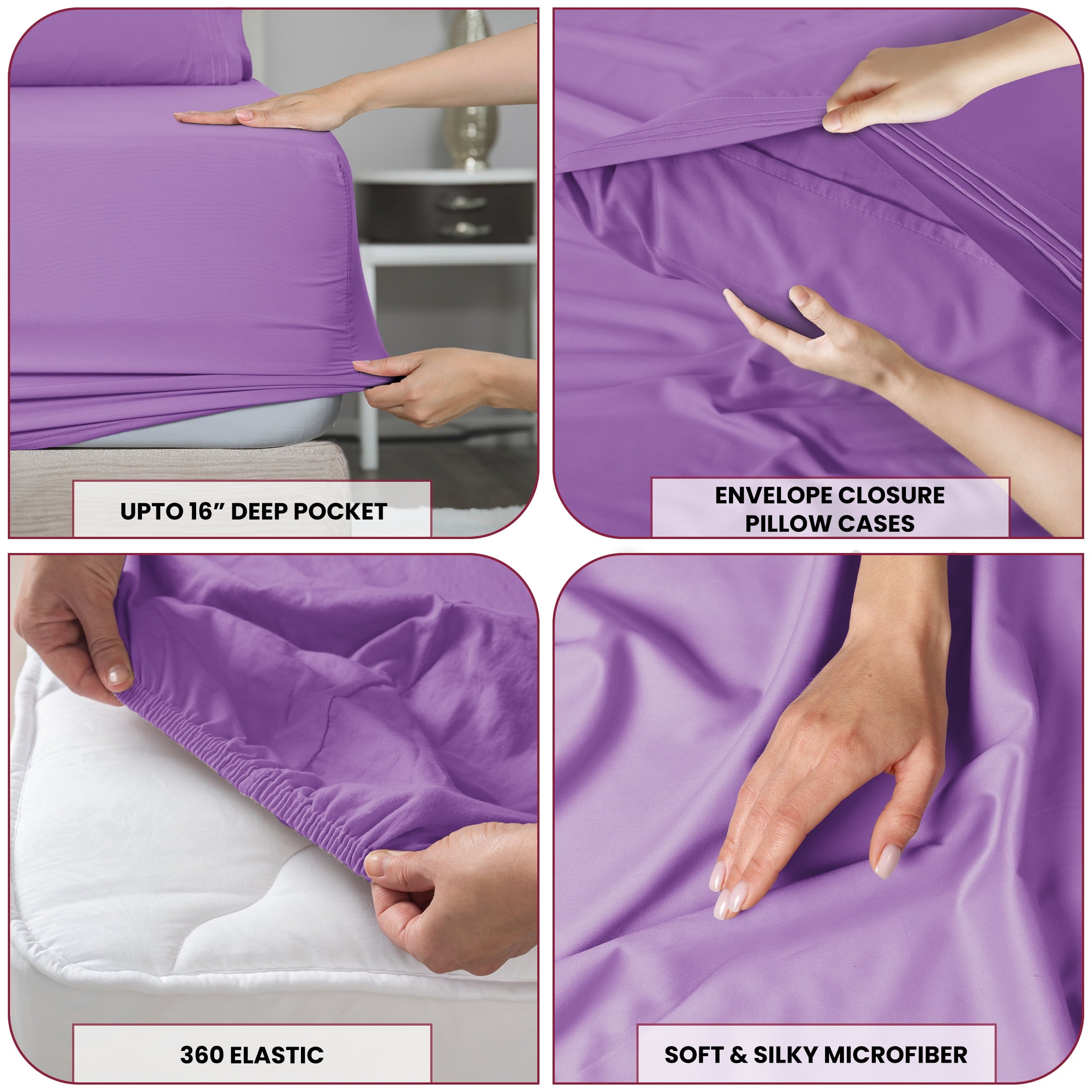 Premium Egyptian Cotton Queen Size Sheets Set Brushed Microfiber High GSM, 4 Piece Sheet Set Upto 16 Inches Deep Pocket Bedding Sheets & Pillow - Premium Ultra-Soft Pillowcase Pair for Sleeping Detail