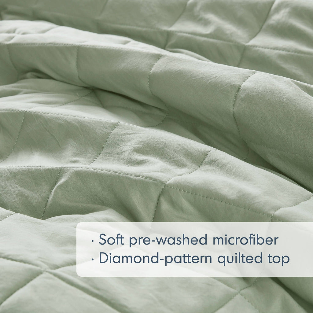 Heavyweight Warmth Full/Queen Comforter Set Sage, 3 Pieces Quilted Ruffle Comforters Full/Queen Size, Solid Bedding Comforters Sets, Gif... - Luxurious Quilted Duvet Cover Set Detail