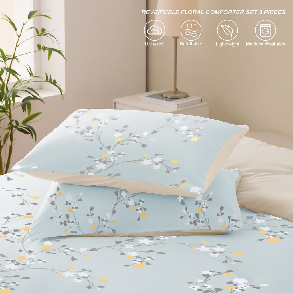Heavyweight Warmth 3-Piece Floral King Size Comforter Set, Microfiber Bedding Down Alternative Comforter for All Seasons with 2 Pillow S... - Cloud-Like Soft Lightweight Bed Comforter Detail