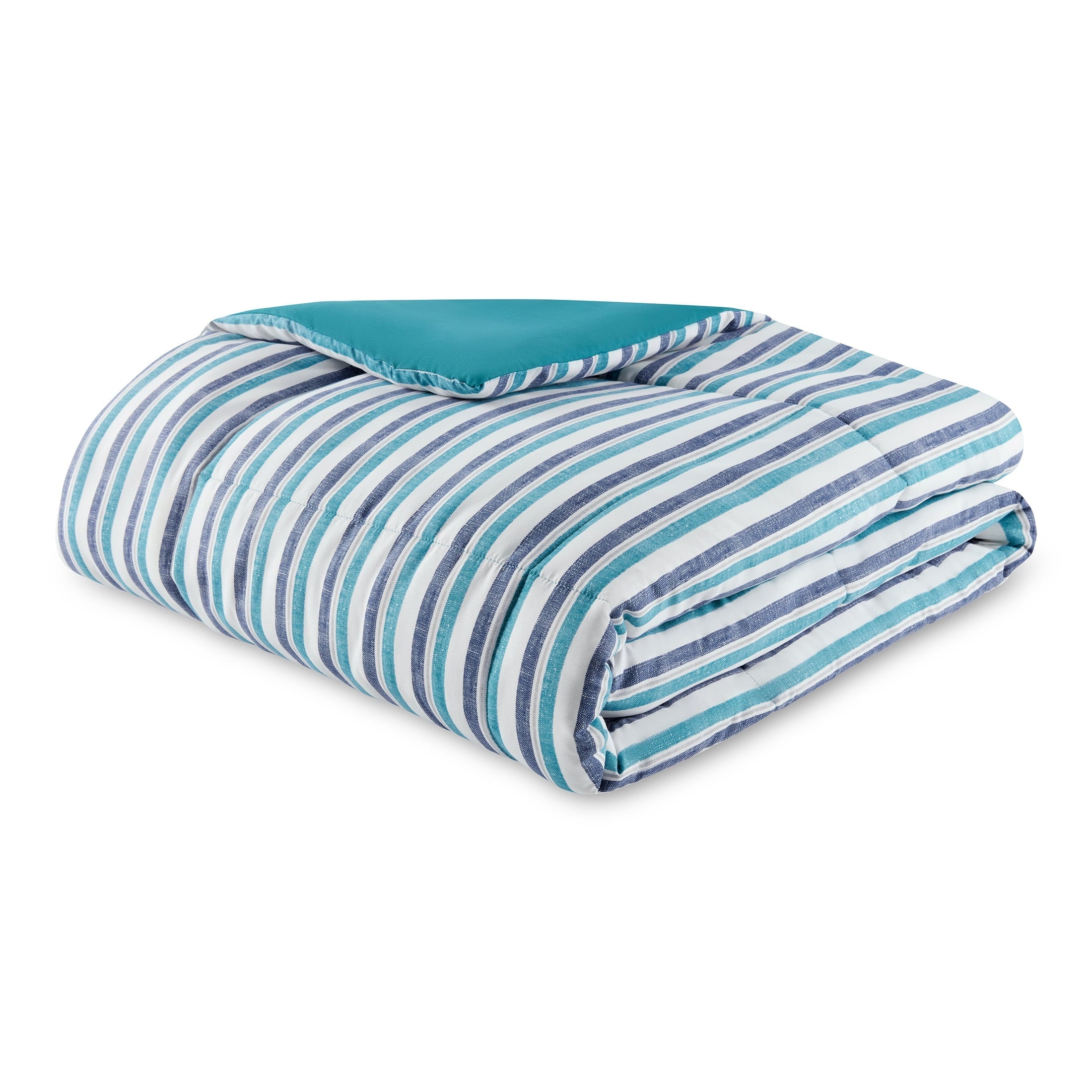 Heavyweight Warmth All in One Reversible Comforter and Sheet Set- 7 Piece, Queen, Blue Pinstripe - All-Season Down Alternative Comforter Insert Detail