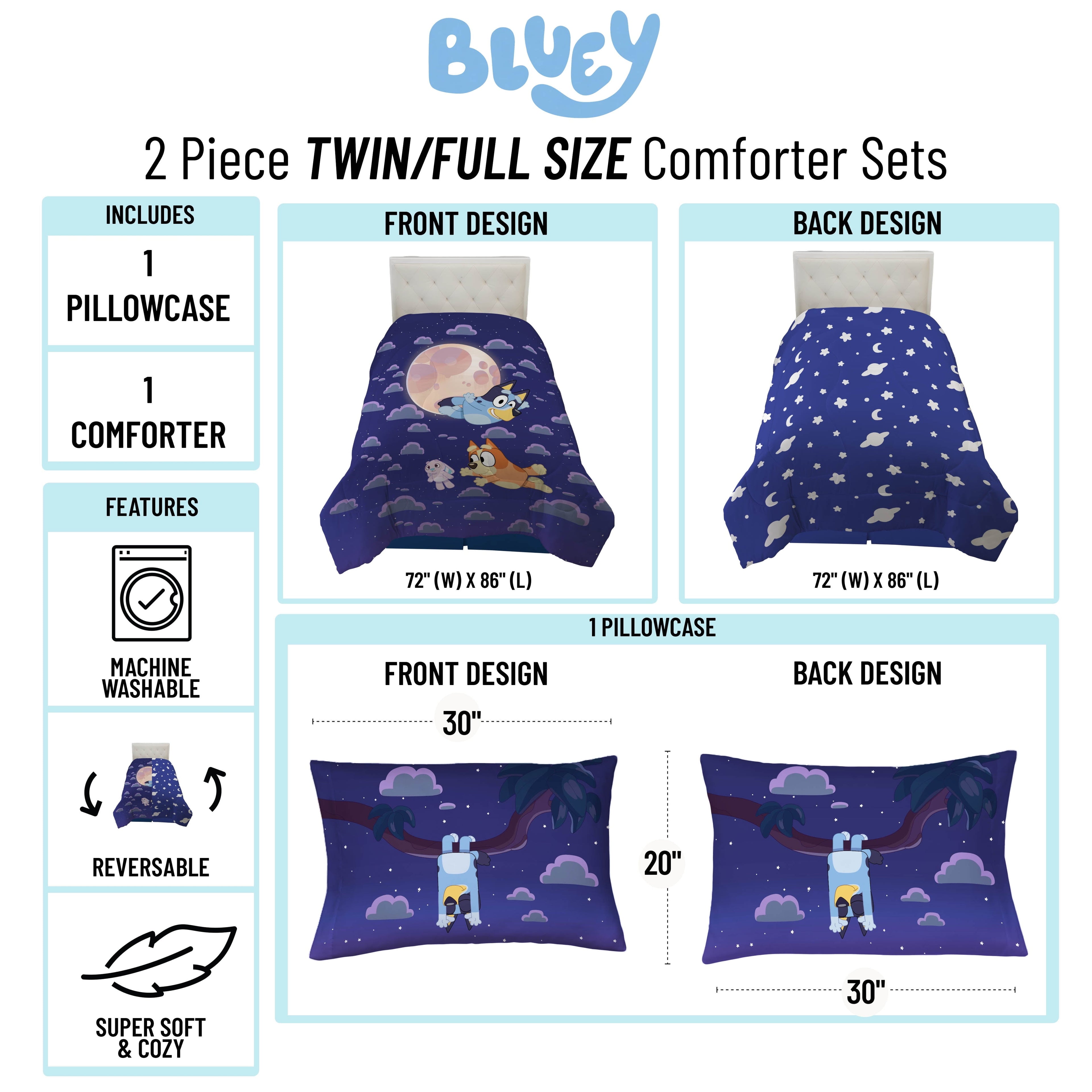 Heavyweight Warmth Dream Kids 2 Piece Blue Reversible Comforter and Pillowcase Bedding Set, Twin/Full - Hypoallergenic Ultra-Fluffy Quilt for Winter Detail