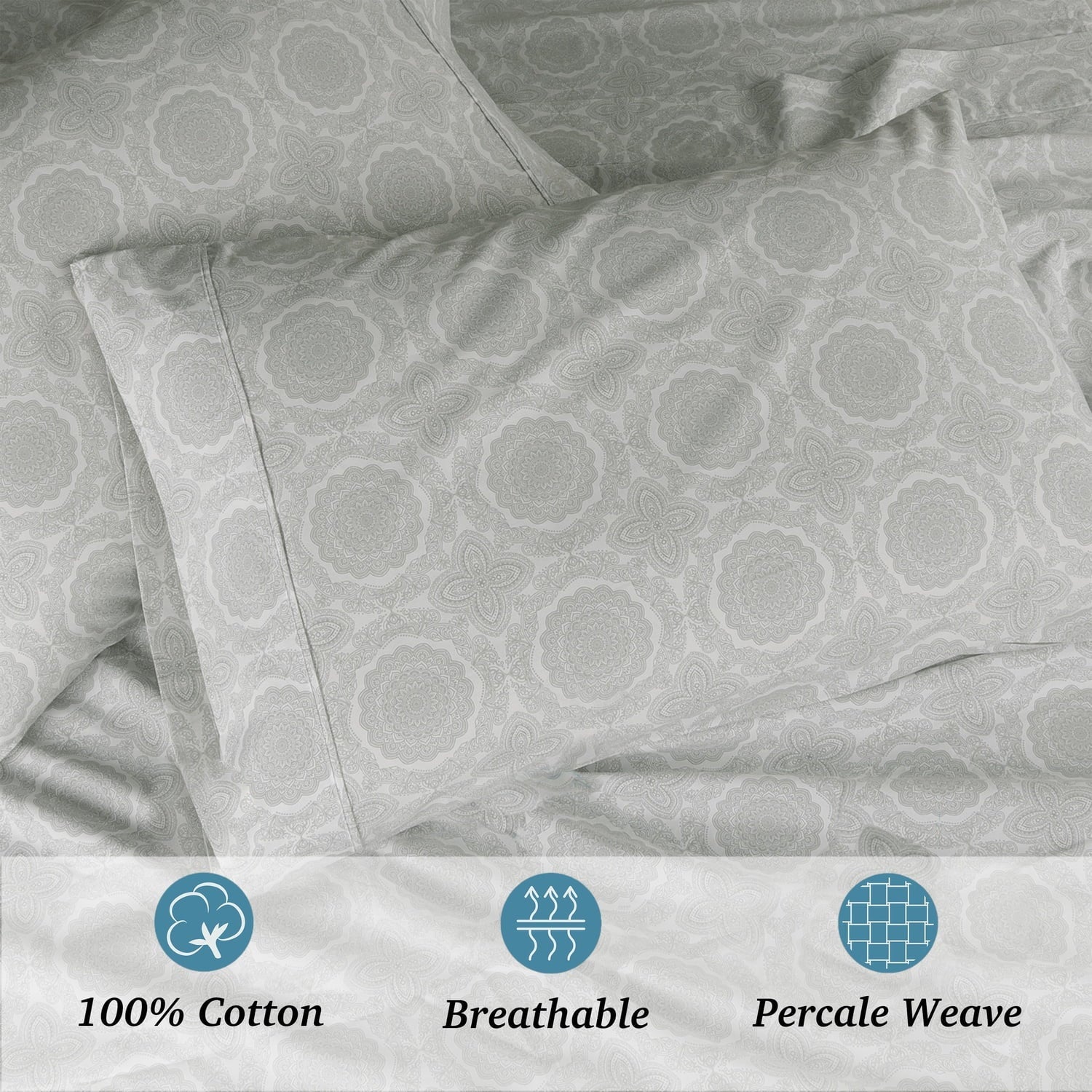 Ultra-Soft 100% Cotton Queen Sheets Set, 4 Piece Bed Sheets Set with HeiQ Fresh, Percale Weave, Hotel Luxury, Ultra Soft Sheets ... - Premium Ultra-Soft Pillowcase Pair for Sleeping Detail