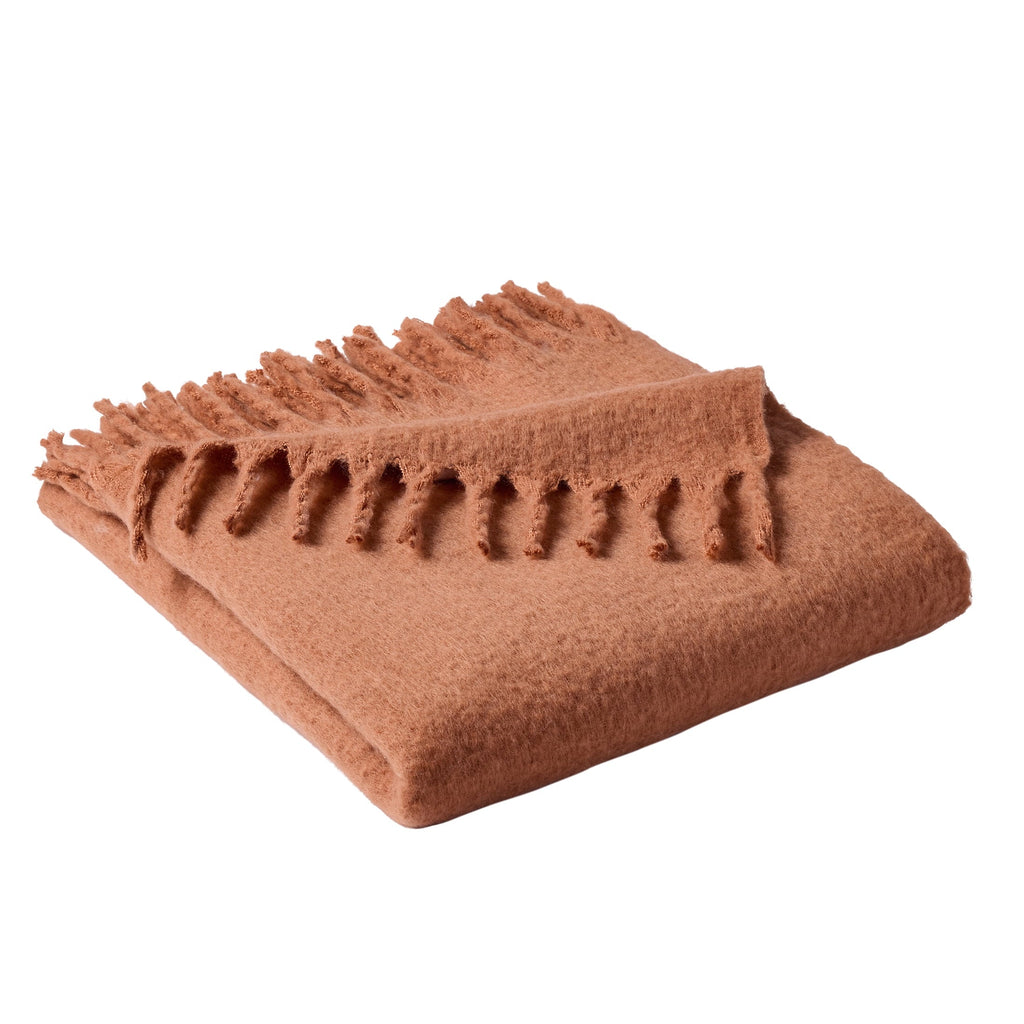 Super Soft Flannel Faux Mohair Cozy Couch Throw Blanket Terracotta Clay, 50x72" - Luxury Knitted Decorative Throw Blanket with Fringes Detail