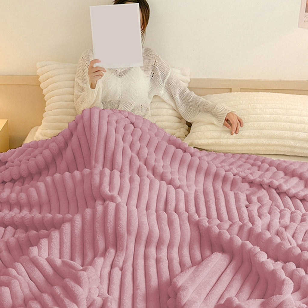 Decorative Knitted Faux Fur Throw Blanket for Couch, Soft and Thick Double Layer Throw Blanket, Lightweight Plush Fuzzy Luxury Winter Bl... - Lightweight Plush Warm Blanket for All Seasons Detail