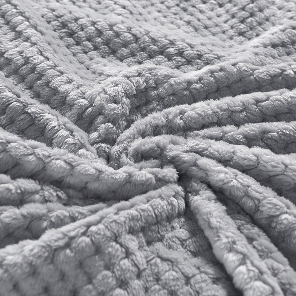 Lightweight Warm Waffle Textured Extra Large Fleece Blanket, Super Soft and Warm Throw Blanket for Couch, Sofa and Bed (Light Grey, 50... - Lightweight Plush Warm Blanket for All Seasons Detail