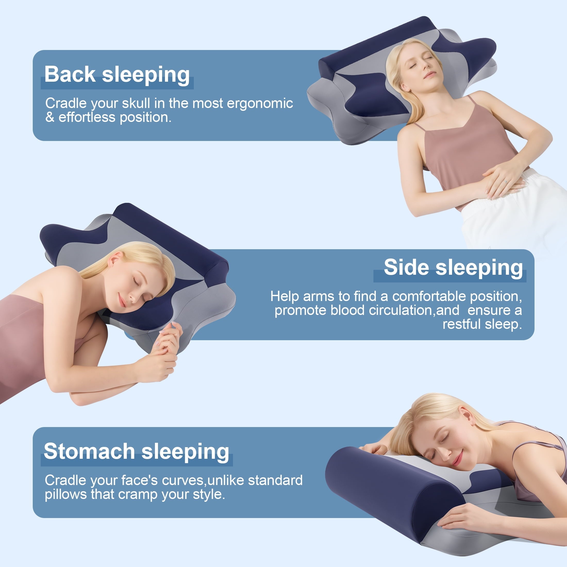 Fluffy Shredded Cooling Bed Pillow for Neck & Shoulder Pain Relief, Cervical Support Comfort Pillow for Side Back Stomach Sleeper, Er... - Ergonomic Memory Foam Pillow for Neck Pain Support Detail