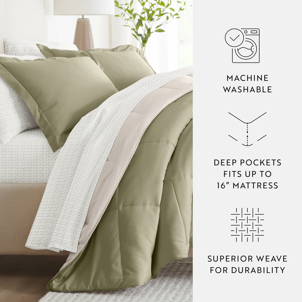 Hypoallergenic Cloud 5 Piece Bedding Bundle, Reversible Comforter and Patterned Sheet Set, Twin - Cloud-Like Soft Lightweight Bed Comforter Detail