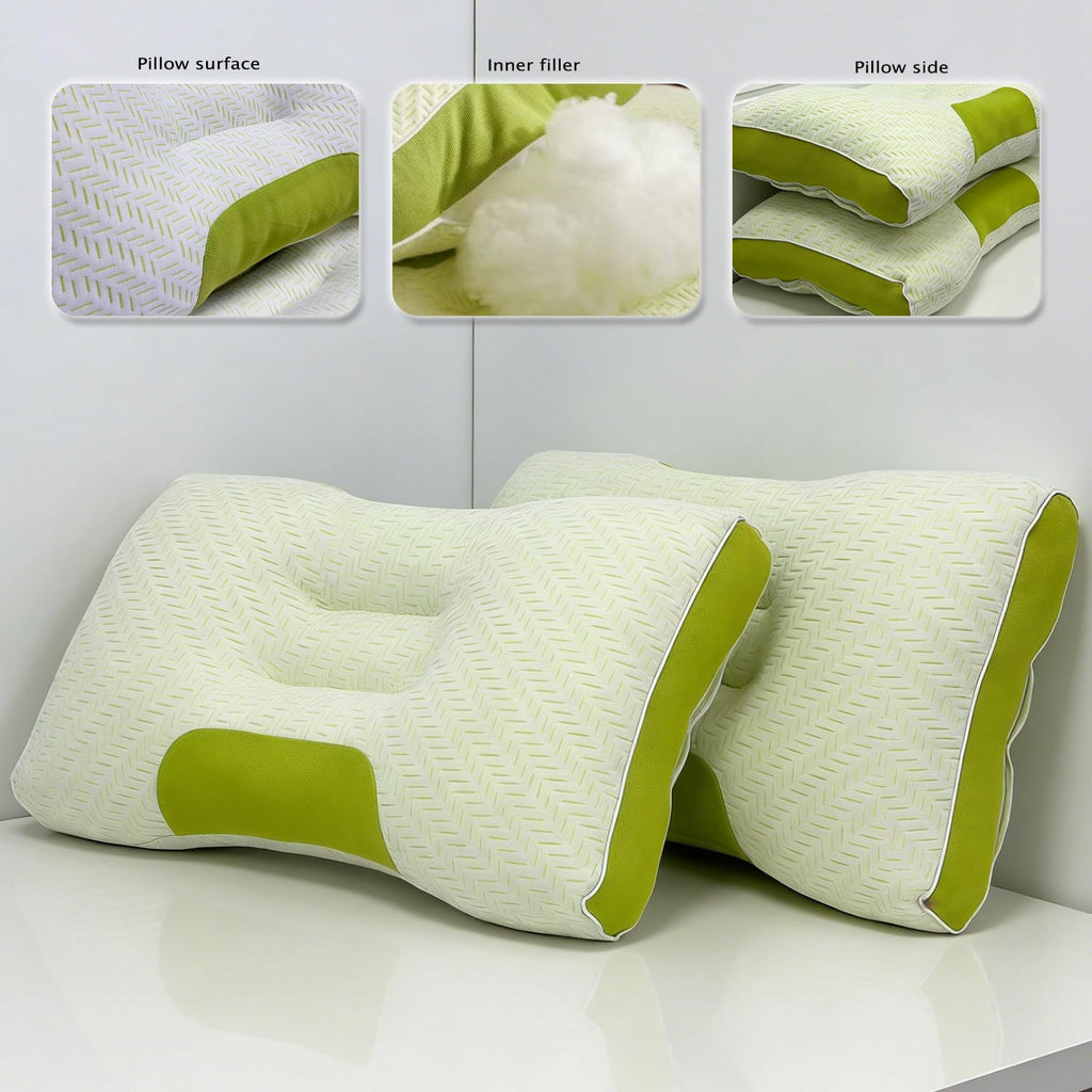 Ergonomic Memory Foam 2-Pack Bamboo Fiber Bed Pillow (29.13" x 18.9") - A-Class Safe and Cooling - Hotel Quality Plush Sleeping Pillows Detail