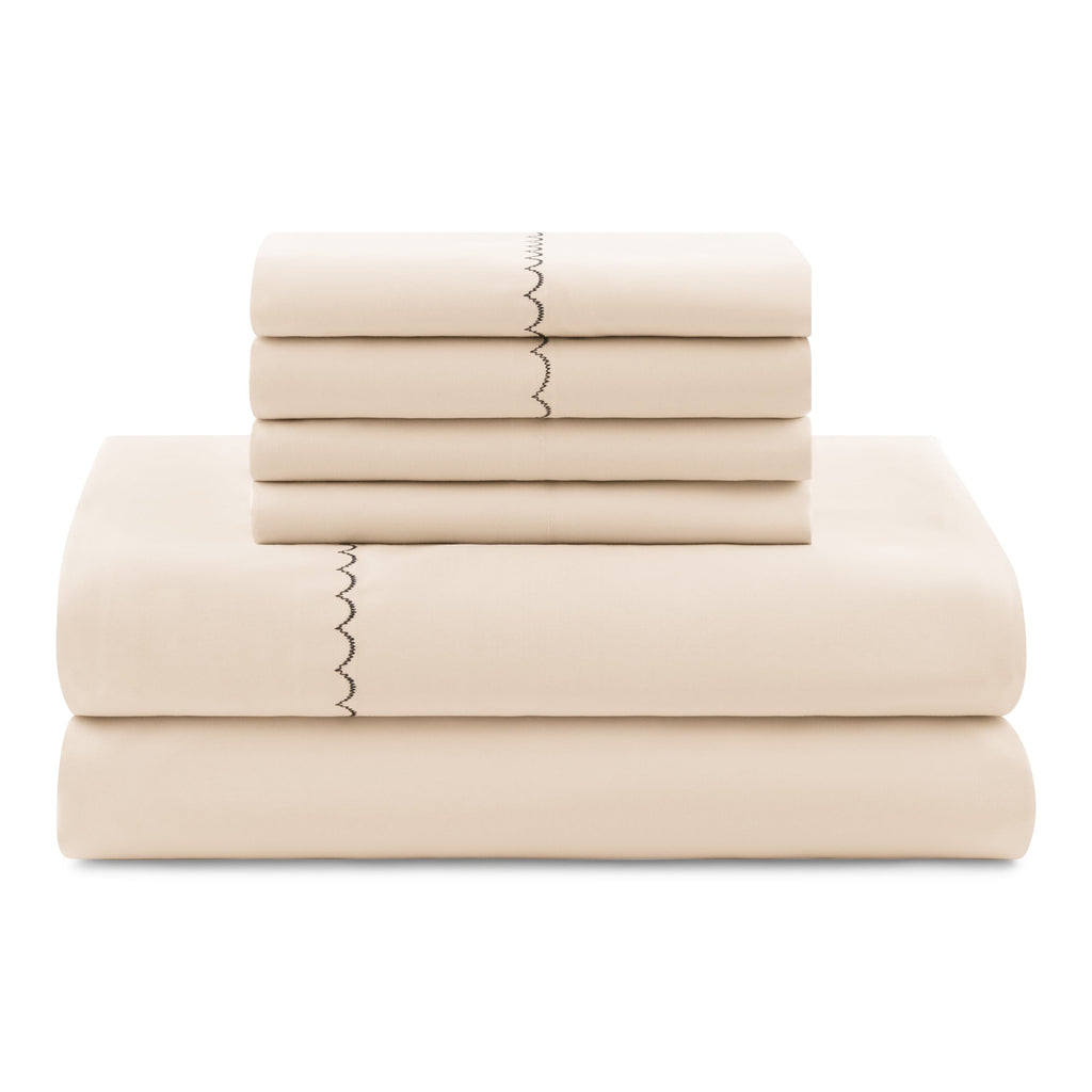 Heavyweight Warmth Soft Touch Bed in a Bag 11-Piece Reversible Tan & Black Striped Comforter Set with Sheets, Queen - Cloud-Like Soft Lightweight Bed Comforter Detail