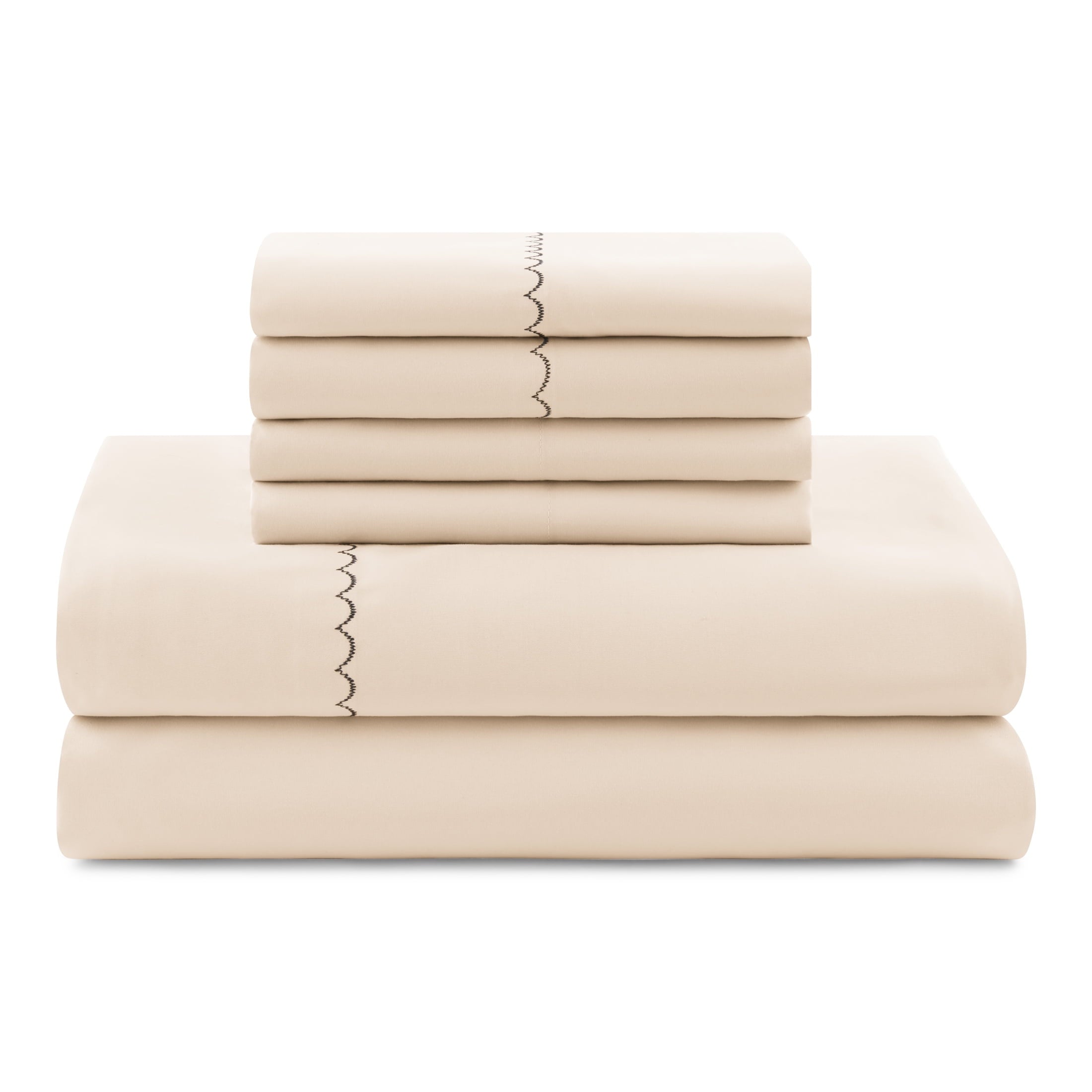 Heavyweight Warmth Soft Touch Bed in a Bag 11-Piece Reversible Tan & Black Striped Comforter Set with Sheets, Queen - Cloud-Like Soft Lightweight Bed Comforter Detail